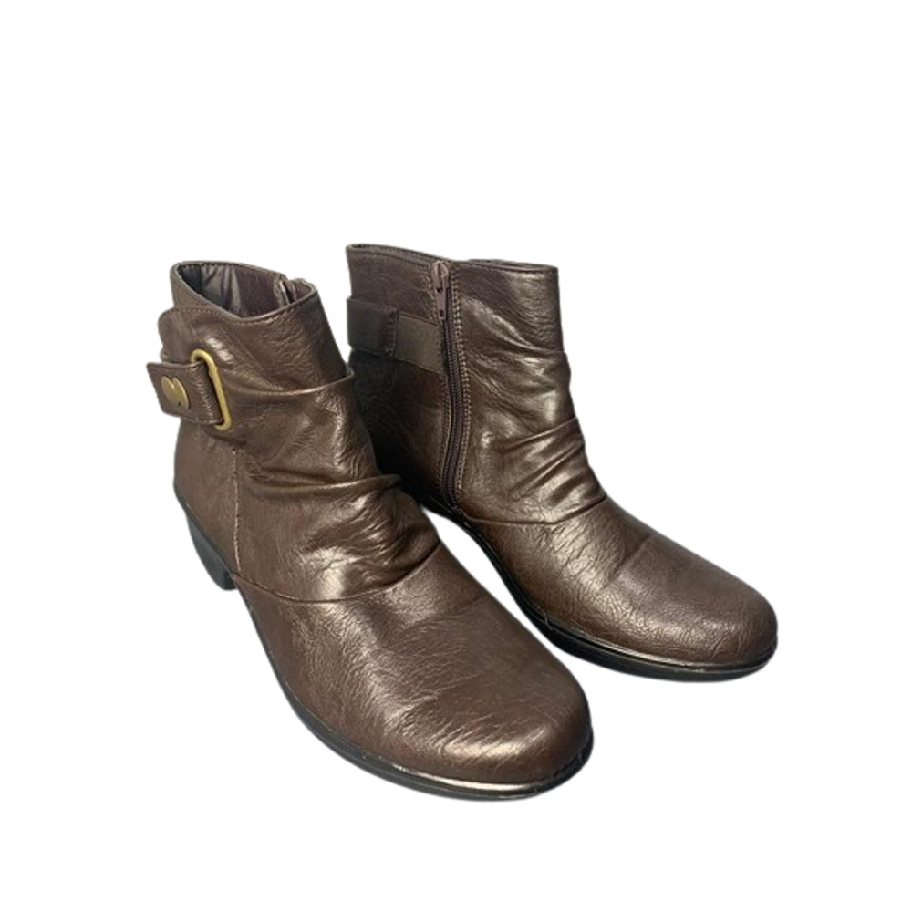 Easy Street Womens Ankle Boots Size 7M Brown Faux Leather With Buckle